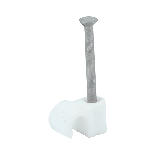 This is an image of Timco - Round Cable Clips - White To fit 5.0mm - (100 PCS Box) 225369