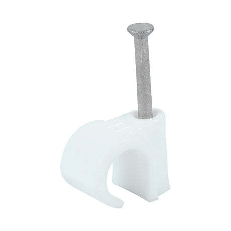 This is an image of Timco - Round Cable Clips - White To fit 11.0mm - (100 PCS Box) 225591
