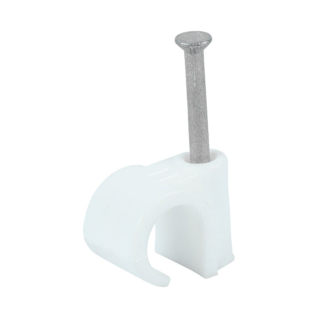 This is an image of Timco - Round Cable Clips - White To fit 11.0mm - (100 PCS Box) 225591
