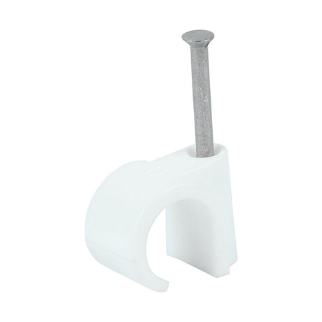 This is an image of Timco - Round Cable Clips - White To fit 14.0mm - (100 PCS Box) 225607