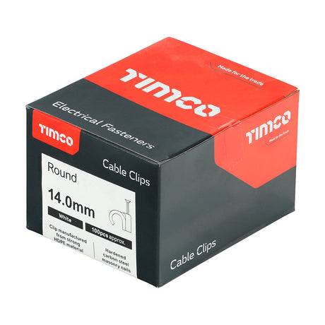 This is an image of Timco - Round Cable Clips - White To fit 14.0mm - (100 PCS Box) 225607