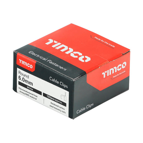 This is an image of Timco - Round Cable Clips - White To fit 6.0mm - (100 PCS Box) 225951