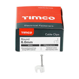 This is an image of Timco - Round Cable Clips - White To fit 6.0mm - (100 PCS Box) 225951