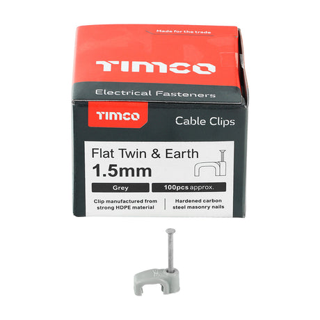 This is an image of Timco - Flat Twin & Earth Cable Clips - Grey To fit 1.5mm - (100 PCS Box) 225987