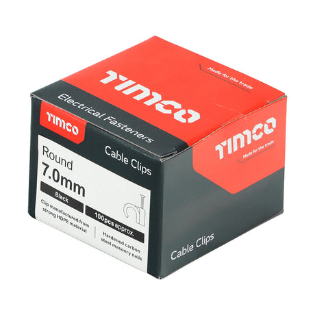 This is an image of Timco - Round Cable Clips - Black To fit 7.0mm - (100 PCS Box) 225999