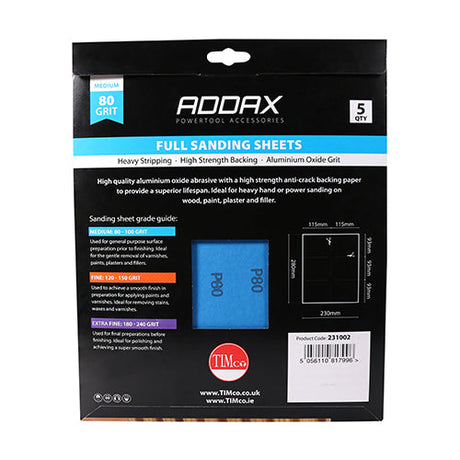 This is an image of Timco - Sanding Sheets - 80 Grit - Red 230 x 280mm (5 Pieces Pack) 231002