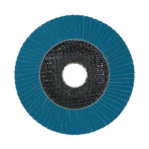 This is an image of Timco - Set of Flap Discs - Zirconium - Type 29 Conical - P120 Grit 115 x 22.23 (10 Pieces Box) 231006