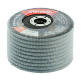 This is an image of Timco - Set of Flap Discs - Zirconium - Type 29 Conical - P120 Grit 115 x 22.23 (10 Pieces Box) 231006