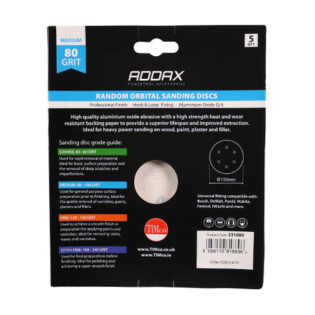 This is an image of Timco - Random Orbital Sanding Discs - 80 Grit - Red 150mm (5 Pieces Pack) 231080