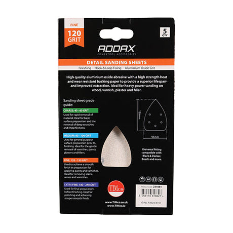 This is an image of Timco - Detail Sanding Pads - 120 Grit - Red 95 x 136mm (5 Pieces Pack) 231081