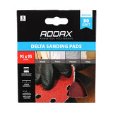 This is an image of Timco - Delta Sanding Pads - 80 Grit - Red 95 x 95mm (5 Pieces Pack) 231119