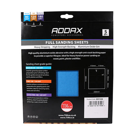 This is an image of Timco - Sanding Sheets - Mixed - Red 230 x 280mm (80/120/180) (5 Pieces Pack) 231123