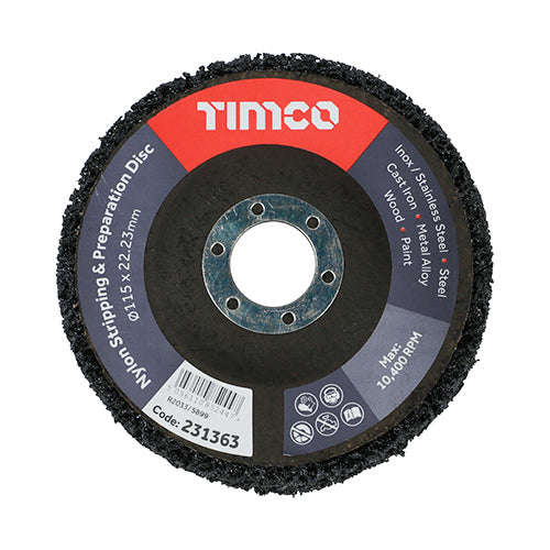 This is an image of Timco - Set of Nylon Stripping & Preparation Discs 115 x 22.23 (10 Pieces Box) 231230