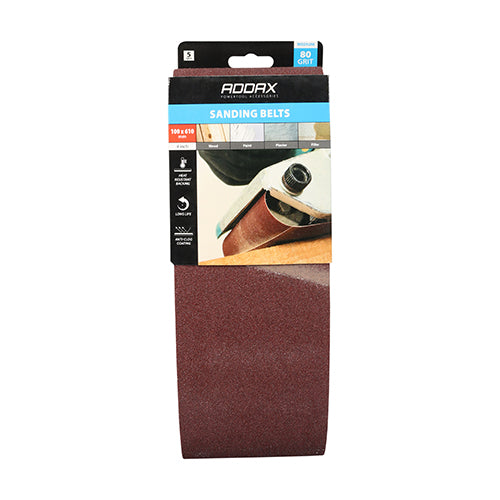 This is an image of Timco - Sanding Belts - 80 Grit - Red 100 x 610mm (5 Pieces Pack) 231258