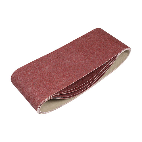 This is an image of Timco - Sanding Belts - 120 Grit - Red 100 x 610mm (5 Pieces Pack) 231369
