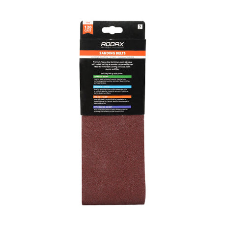 This is an image of Timco - Sanding Belts - 120 Grit - Red 100 x 610mm (5 Pieces Pack) 231369
