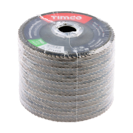This is an image of Timco - Set of Flap Discs - Aluminium Oxide - Type 29 Conical - 60 Grit 115 x 22.23 (10 Pieces Pack) 231370