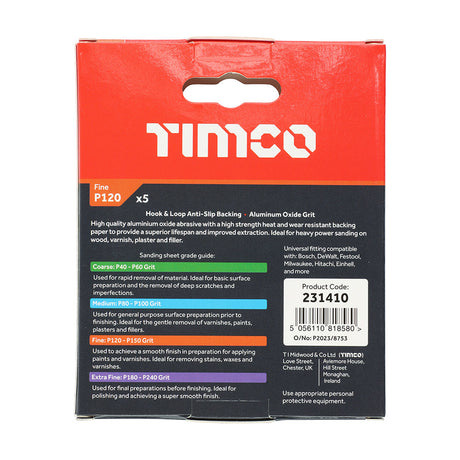This is an image of Timco - Delta Sanding Pads - 120 Grit - Red 95 x 95mm (5 Pieces Pack) 231410