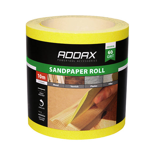 This is an image of Timco - Sandpaper Roll - 60 Grit - Yellow 115mm x 10m (1 Each Roll) 231541