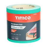 This is an image of Timco - Sandpaper Roll - 120 Grit - Green 115mm x 10m (1 Each Roll) 231823