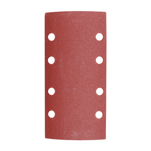 This is an image of Timco - 1/3 Sanding Sheets - 120 Grit - Red - Punched 93 x 185mm (5 Pieces Pack) 231855
