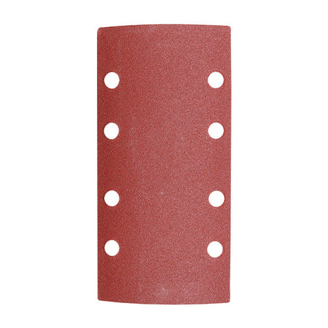 This is an image of Timco - 1/3 Sanding Sheets - 120 Grit - Red - Punched 93 x 185mm (5 Pieces Pack) 231855