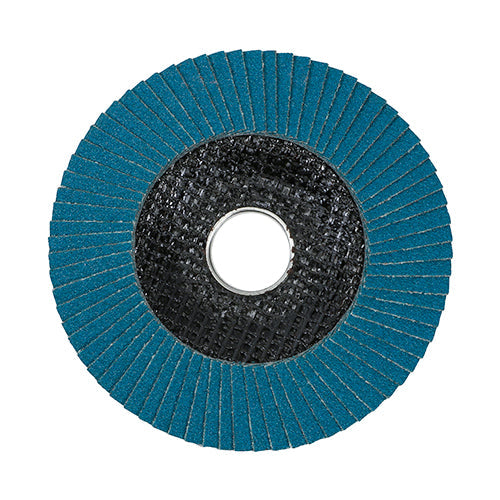 This is an image of Timco - Set of Flap Discs - Zirconium - Type 29 Conical - P80 Grit 115 x 22.23 (10 Pieces Box) 231862