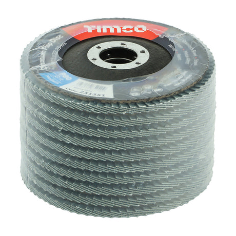 This is an image of Timco - Set of Flap Discs - Zirconium - Type 29 Conical - P80 Grit 115 x 22.23 (10 Pieces Box) 231862