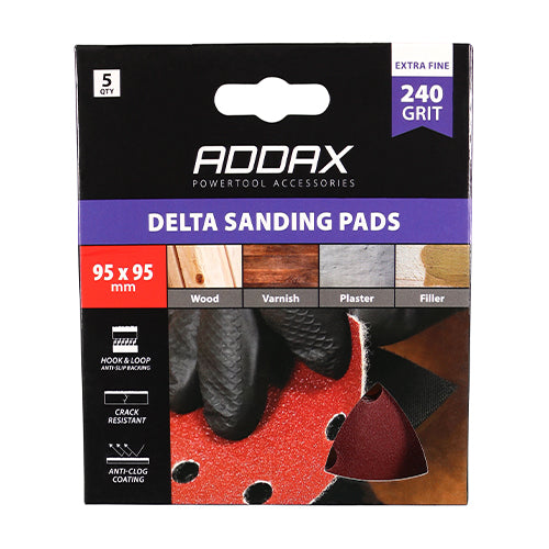 This is an image of Timco - Delta Sanding Pads - 240 Grit - Red 95 x 95mm (5 Pieces Pack) 231909