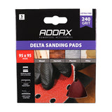 This is an image of Timco - Delta Sanding Pads - 240 Grit - Red 95 x 95mm (5 Pieces Pack) 231909