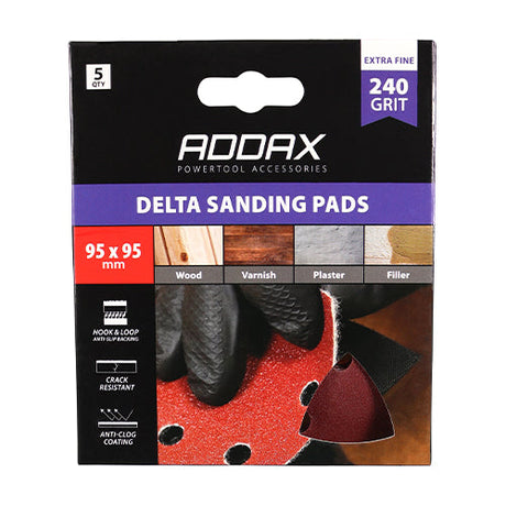 This is an image of Timco - Delta Sanding Pads - 240 Grit - Red 95 x 95mm (5 Pieces Pack) 231909