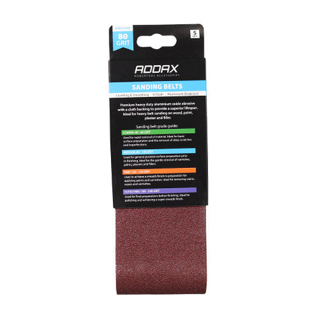 This is an image of Timco - Sanding Belts - 80 Grit - Red 75 x 457mm (5 Pieces Pack) 231987