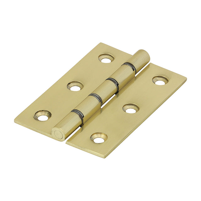 This is an image of Timco - Double Steel Washered Butt Hinge - Solid Brass - Polished Brass 76 x 50 (1 Pairs Bag) 234555