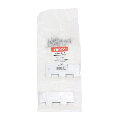 This is an image of Timco - Double Steel Washered Butt Hinge - Solid Brass - Satin Chrome 102 x 67 (1 Pairs Bag) 234684