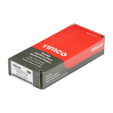 This is an image of Timco - Double Stainless Steel Washered Butt Hinge - Solid Brass - Polished Chrome 102 x 75 (1 Pairs Box) 234708