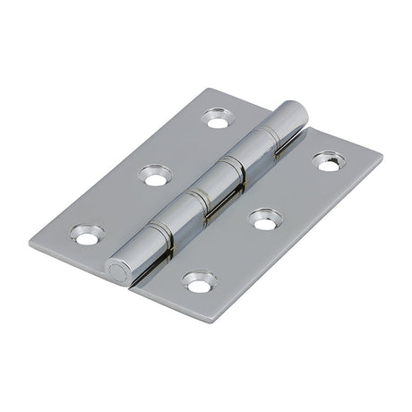 This is an image of Timco - Double Steel Washered Butt Hinge - Solid Brass - Polished Chrome 76 x 50 (1 Pairs TIMpac) 234731P