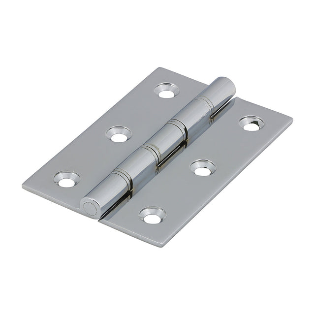 This is an image of Timco - Double Steel Washered Butt Hinge - Solid Brass - Polished Chrome 76 x 50 (1 Pairs TIMpac) 234731P