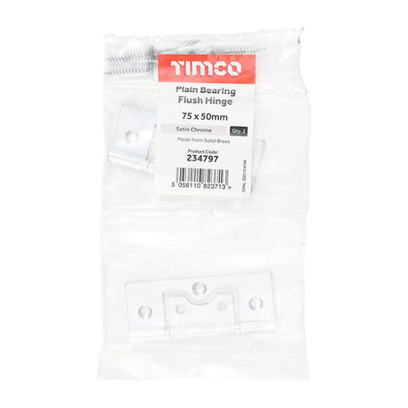 This is an image of Timco - Plain Bearing Flush Hinge - Solid Brass - Satin Chrome 75 x 50 (1 Pairs Bag) 234797