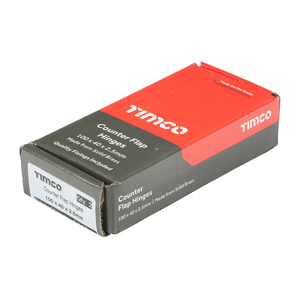 This is an image of Timco - Counterflap Hinge - Solid Brass - Polished Chrome 100 x 40 (1 Pairs Box) 234807