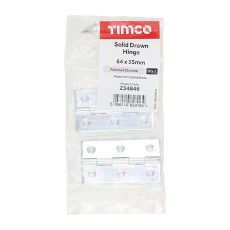 This is an image of Timco - Solid Drawn Hinge - Solid Brass - Polished Chrome 64 x 35 (1 Pairs Bag) 234846