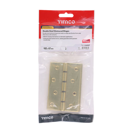 This is an image of Timco - Double Steel Washered Butt Hinge - Solid Brass - Polished Brass 102 x 67 (1 Pairs TIMbag) 234898P