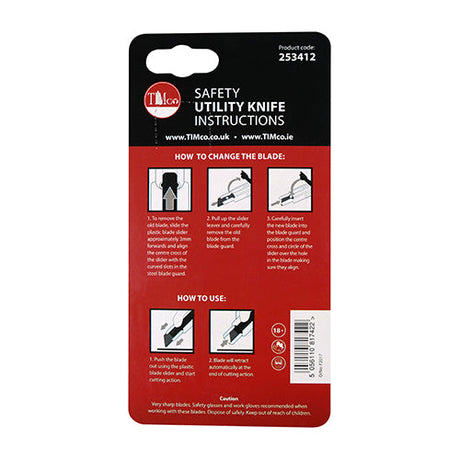 This is an image of Timco - Safety Utility Knife 60 x 19 x 0.6 (1 Each Backing Card) 253412