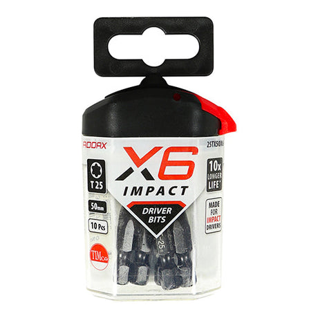 This is an image of Timco - Impact Driver Bits - TX TX25 x 50 (5 Pieces Handy Bit Pack) 25TX50X6