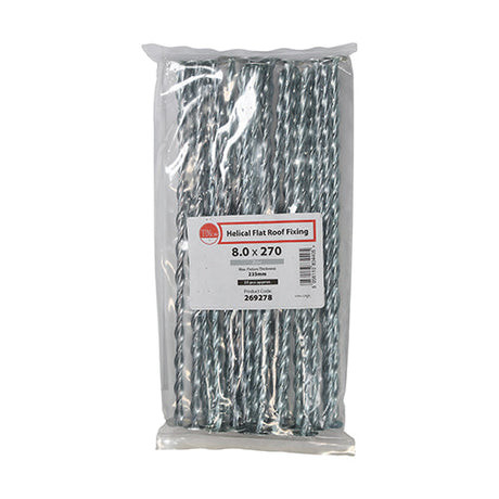 This is an image of Timco - Helical Flat Roof Fixing - Zinc 8.0 x 270mm (25 Pieces Bag) 269278