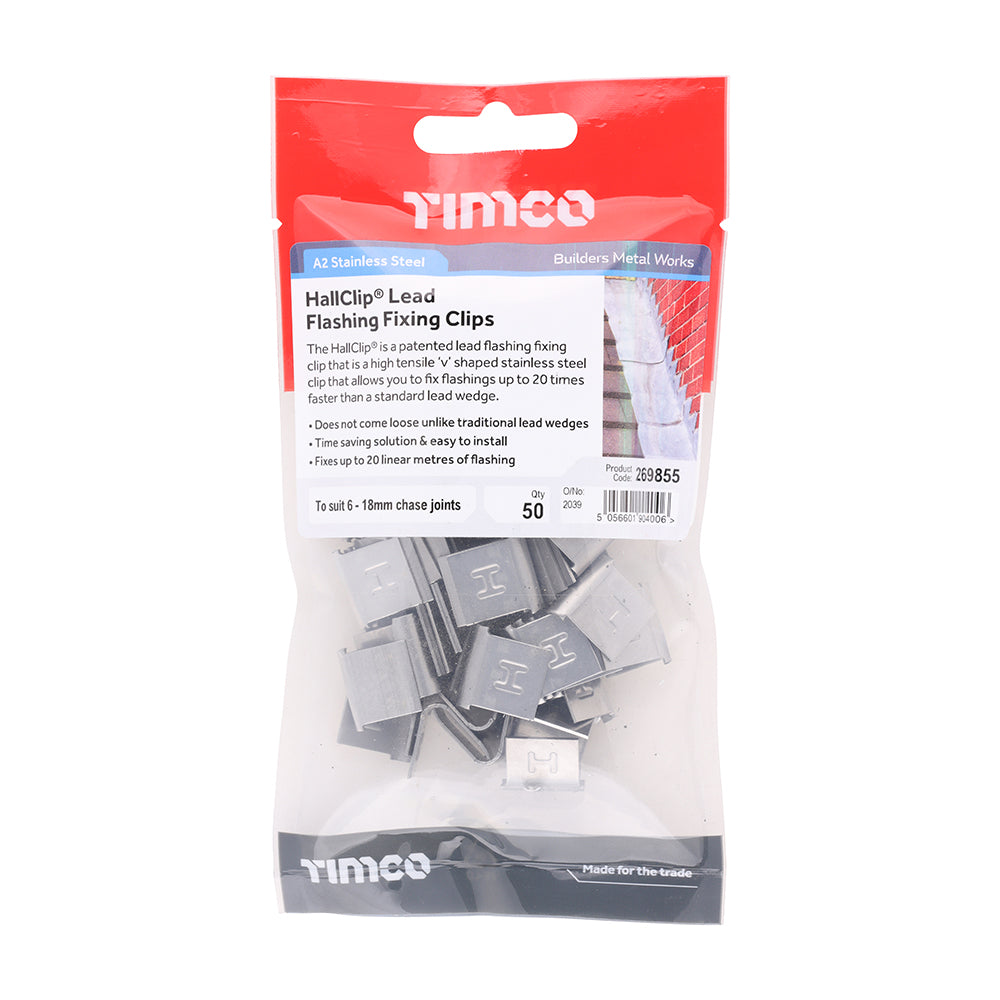 This is an image of Timco - HallClipÃƒâ€šÃ‚Â® Lead Flashing Fixing Clips 6 - 18mm (50 Pieces TIMpac) 269855