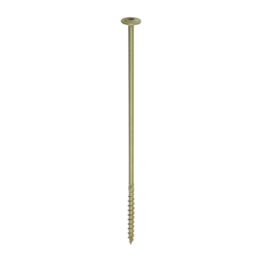 This is an image of Timco - Timber Frame Construction & Landscaping Screws - Wafer - Exterior - Green Organic 8.0 x 275mm - (25 PCS Box) 275INW