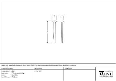 From The Anvil - Black Oxide 1" Rosehead Nail (1kg) | Sku. 28334 | Trade Door Handles.