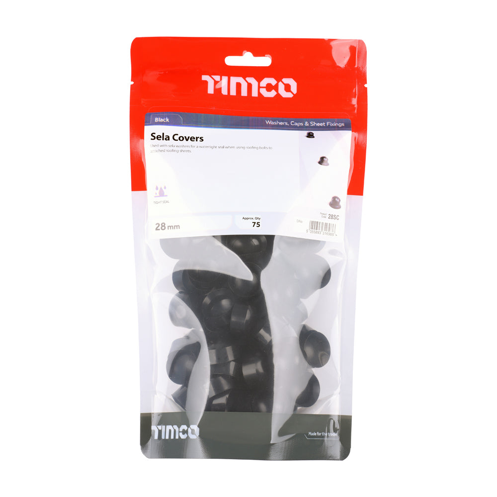 This is an image of Timco - Sela Covers - Black 28mm (75 PCS TIMbag) 28SC
