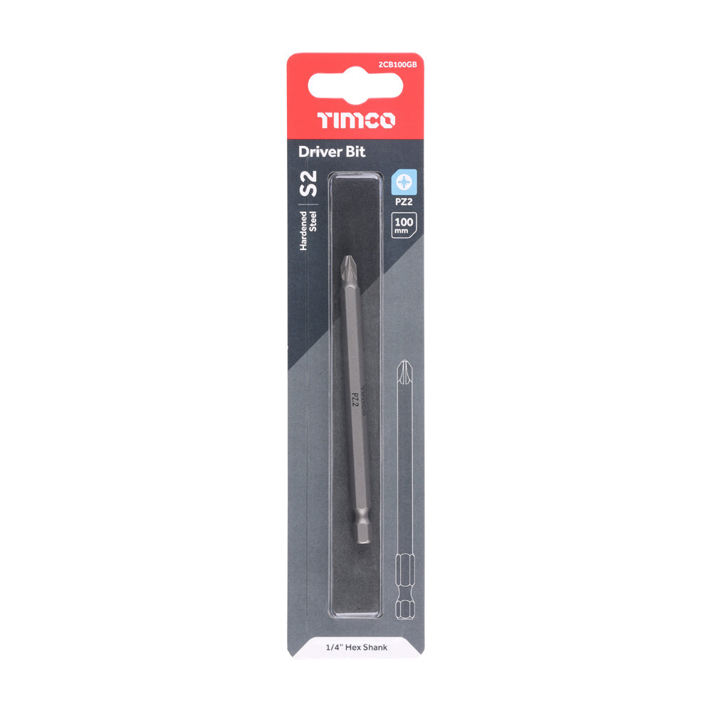 This is an image of Timco - S2 Driver Bits - PZ No.2 x 100 (1 Each Blister Pack) 2CB100GB