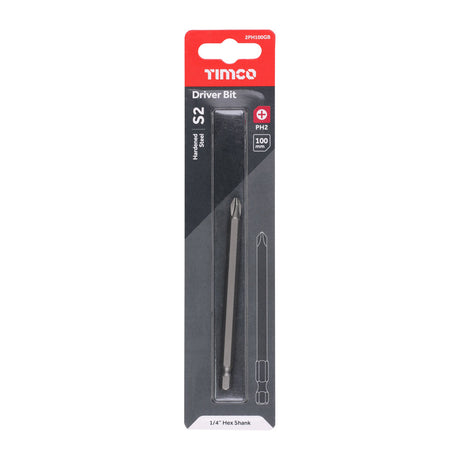 This is an image of Timco - S2 Driver Bits - PH No.2 x 100 (1 Each Blister Pack) 2PH100GB